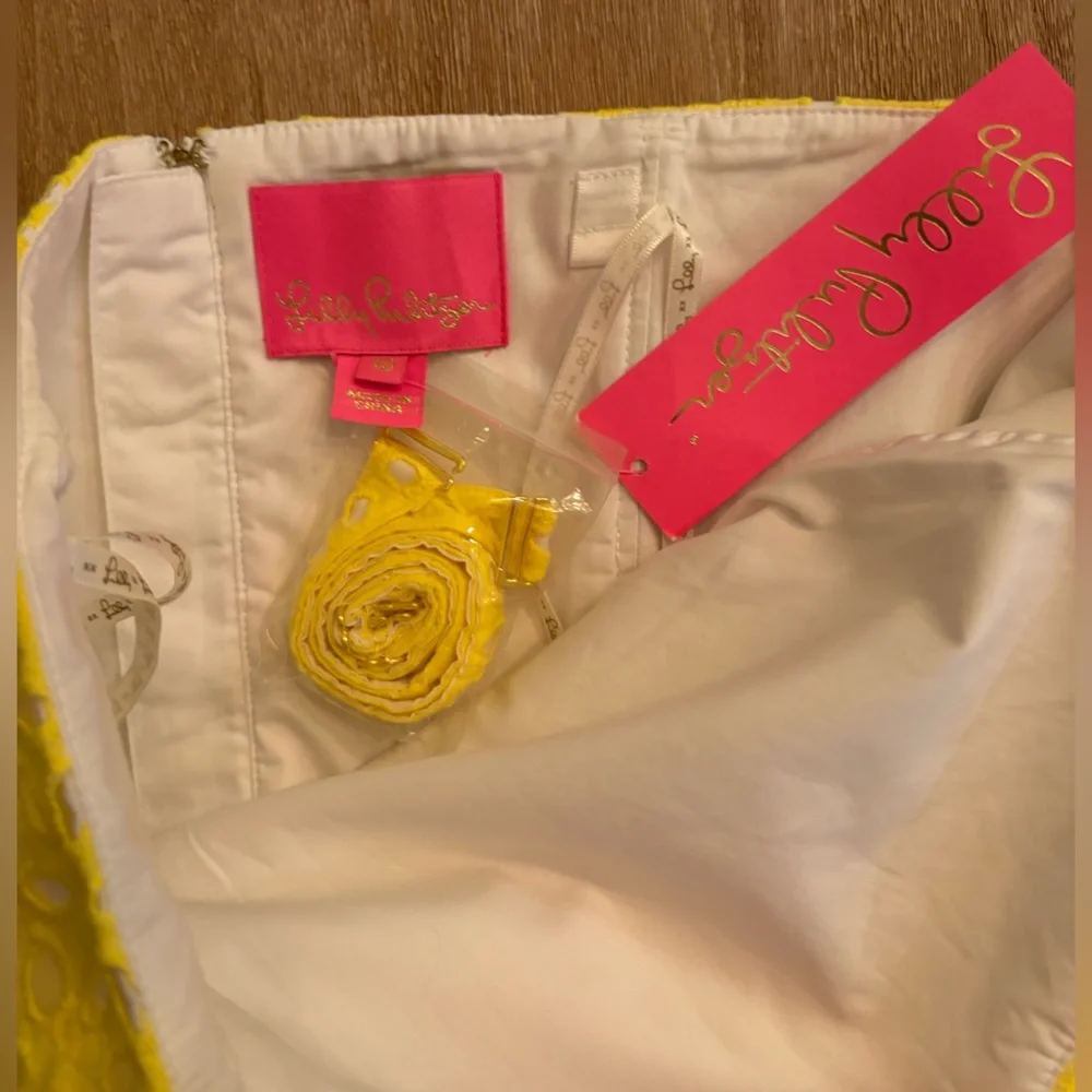 Lilly Pulitzer Yellow Eyelet Strapless Fit & Flare Blossom Dress NWT Size 10 - Picture 11 of 15